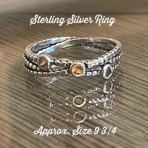 Sterling Silver Crossover Cable Ring with Topaz Gems Approx Size 9 3/4
